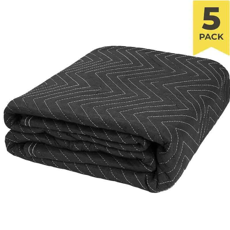 Heavy Duty Moving Blankets 1.8m x 3.4m 5 PACK - Black | Moving Blankets and Burlap Pads | Packstore