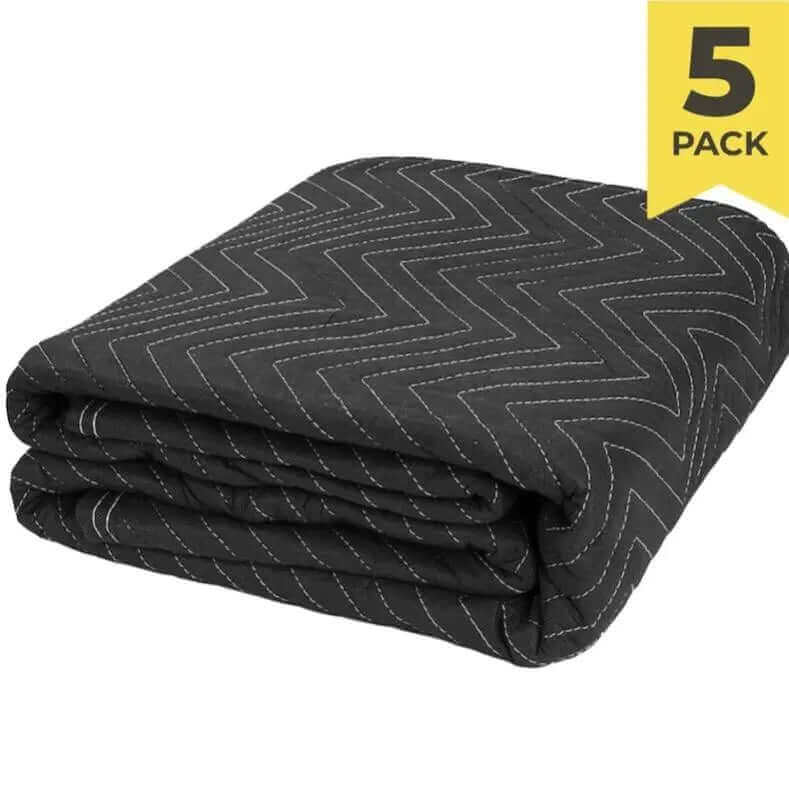 Heavy Duty Moving Blankets 1.8m x 3.4m 5 PACK - Black | Moving Blankets and Burlap Pads | Packstore