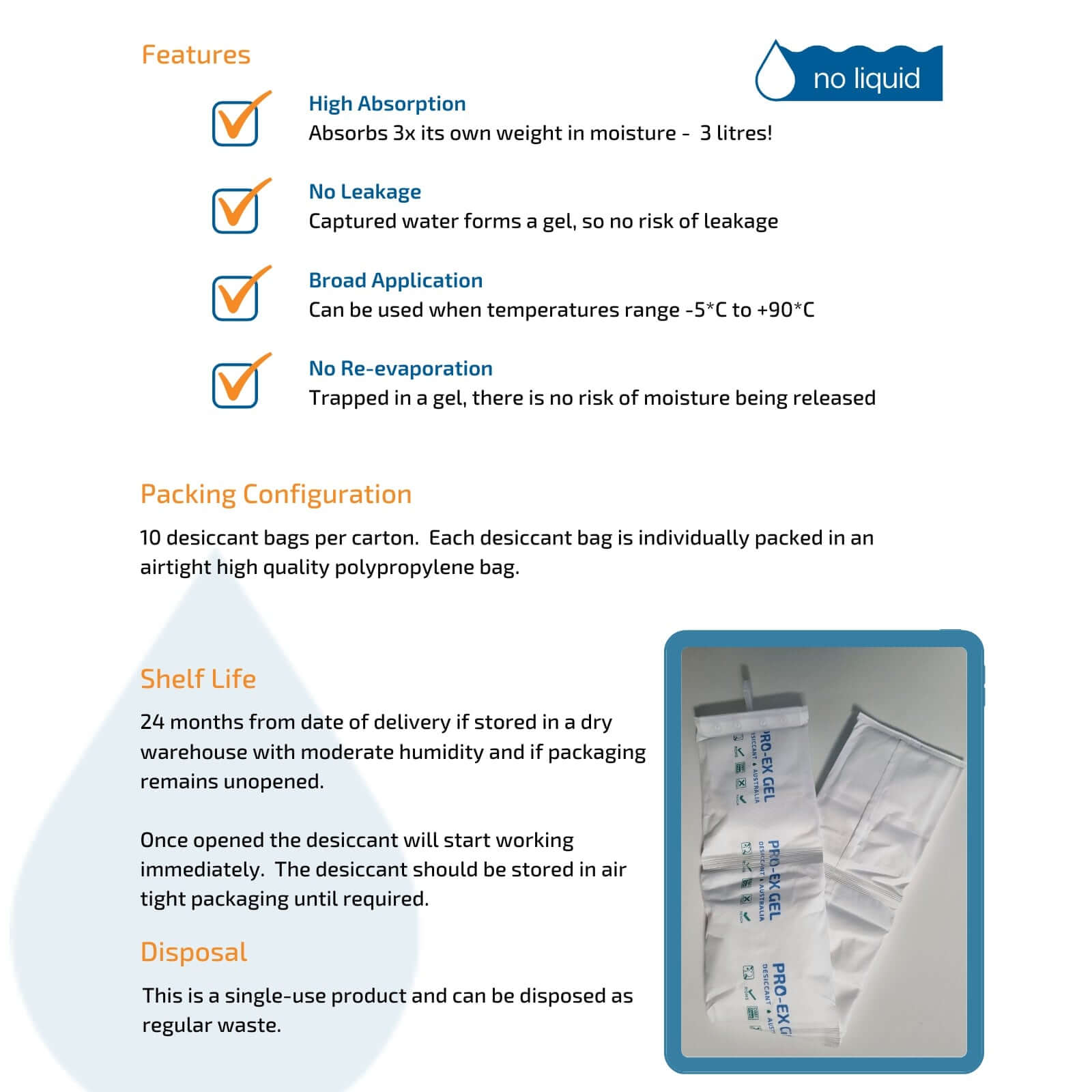 Pro-Ex Gel Desiccant Moisture Absorber with Hook | Moisture Absorbers and Desiccants | Packstore Australia