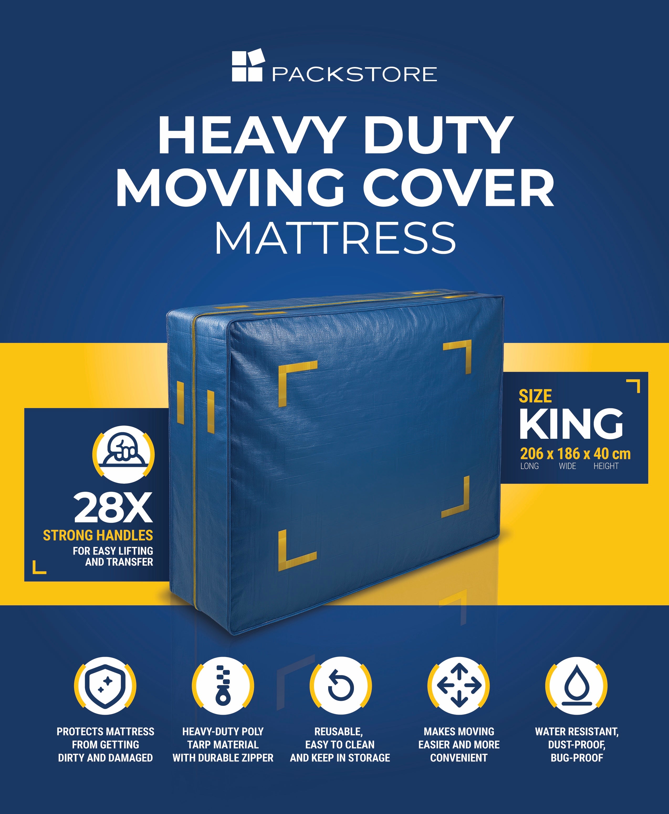 Heavy Duty Mattress Moving Bag – 28 Handles, Waterproof Tarp | King
