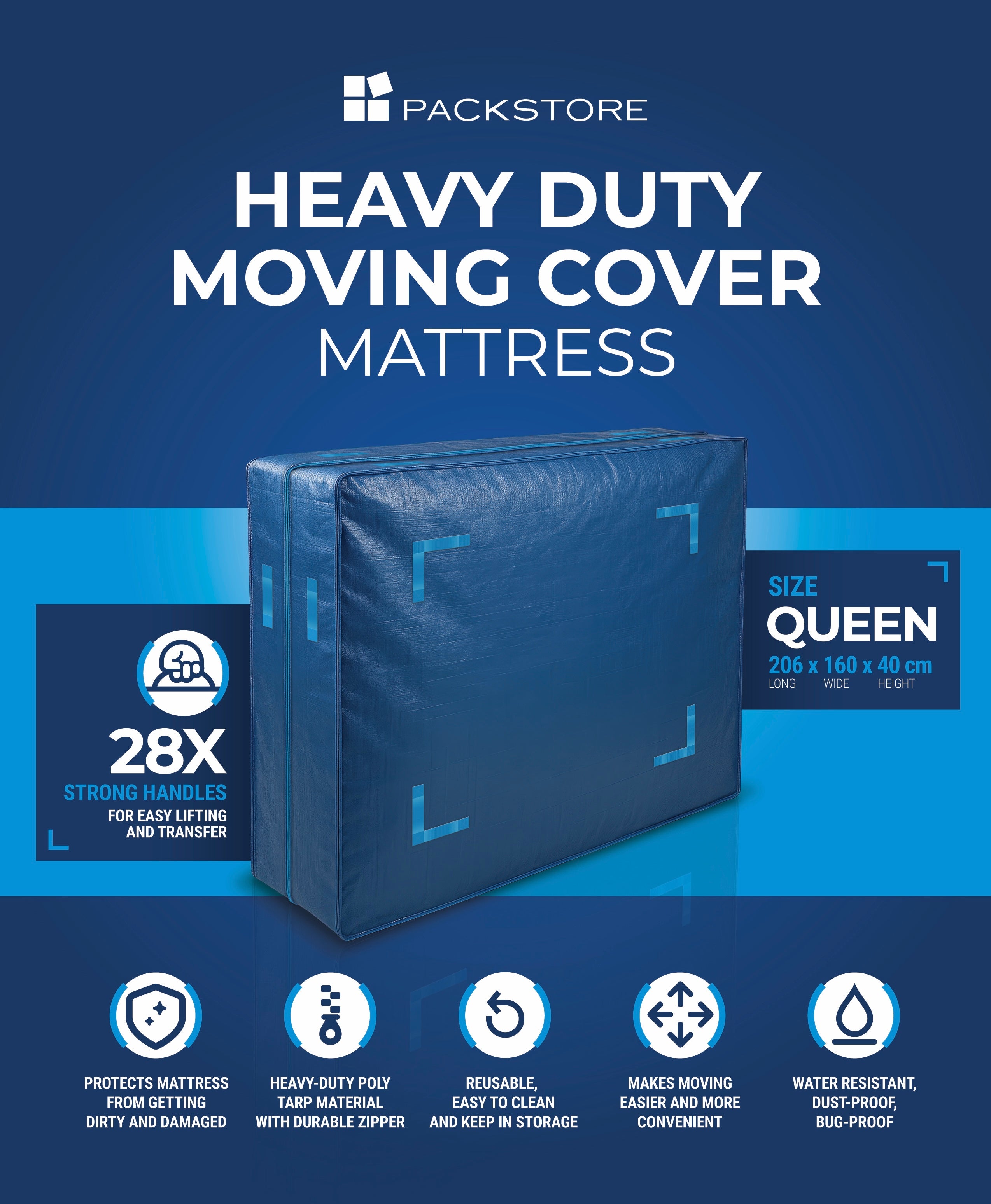 Heavy Duty Mattress Moving Bag – 28 Handles, Waterproof Tarp | Queen
